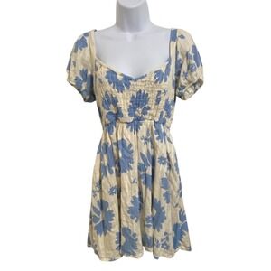 American Eagle Smocked Floral Mini Dress Puff Sleeve Square Neck Cottagecore S